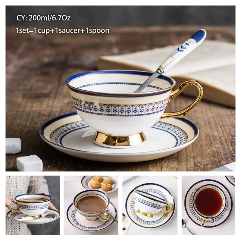 Europe Bone China Coffee Cup Saucer Spoon Set 200ml Luxury Ceramic Mug Top-grade Porcelain Tea Cup Cafe Teaware Party Drinkware-Health Wisdom™
