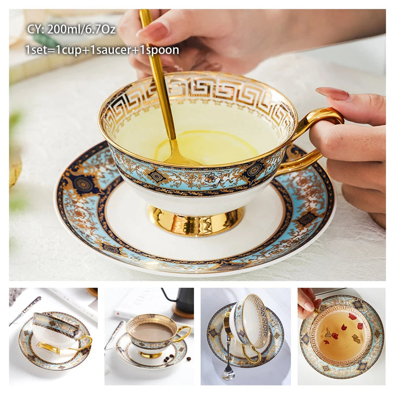 Europe Bone China Coffee Cup Saucer Spoon Set 200ml Luxury Ceramic Mug Top-grade Porcelain Tea Cup Cafe Teaware Party Drinkware-Health Wisdom™