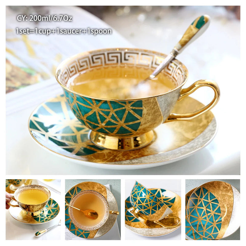 Europe Bone China Coffee Cup Saucer Spoon Set 200ml Luxury Ceramic Mug Top-grade Porcelain Tea Cup Cafe Teaware Party Drinkware-Health Wisdom™