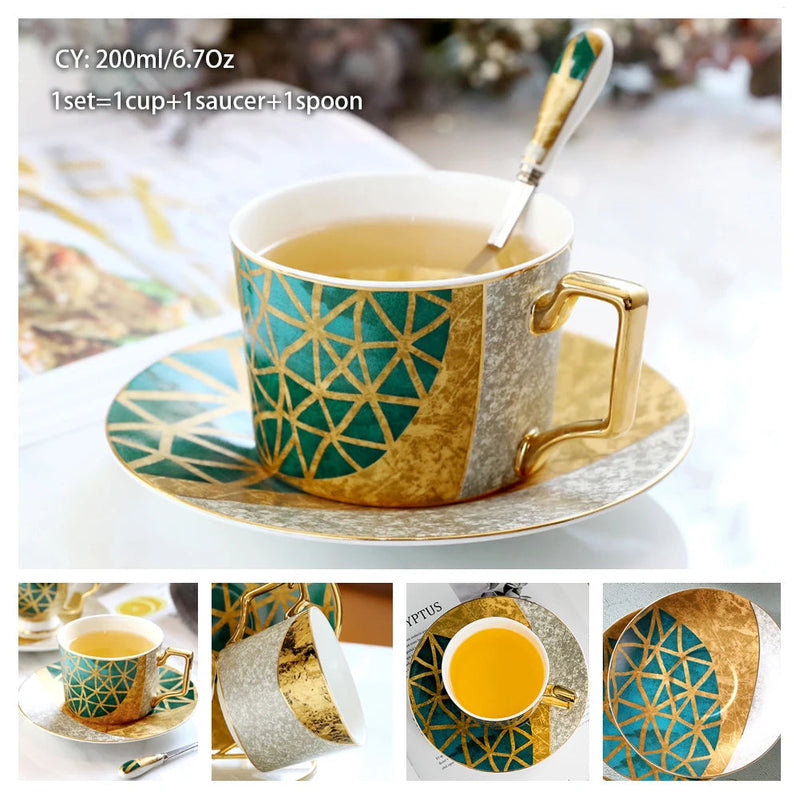 Europe Bone China Coffee Cup Saucer Spoon Set 200ml Luxury Ceramic Mug Top-grade Porcelain Tea Cup Cafe Teaware Party Drinkware-Health Wisdom™