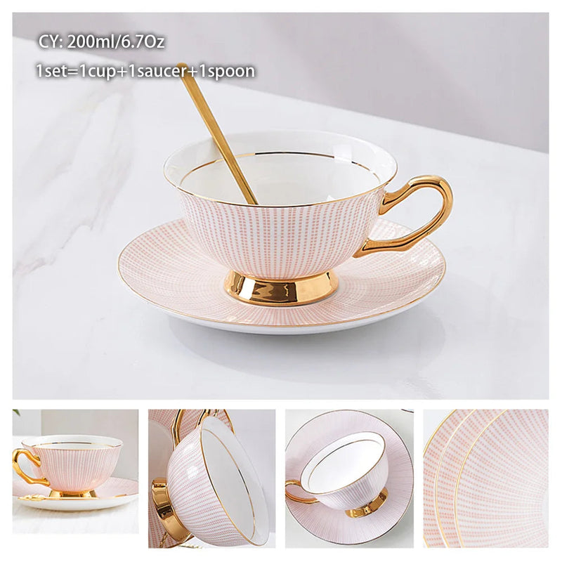 Europe Bone China Coffee Cup Saucer Spoon Set 200ml Luxury Ceramic Mug Top-grade Porcelain Tea Cup Cafe Teaware Party Drinkware-Health Wisdom™