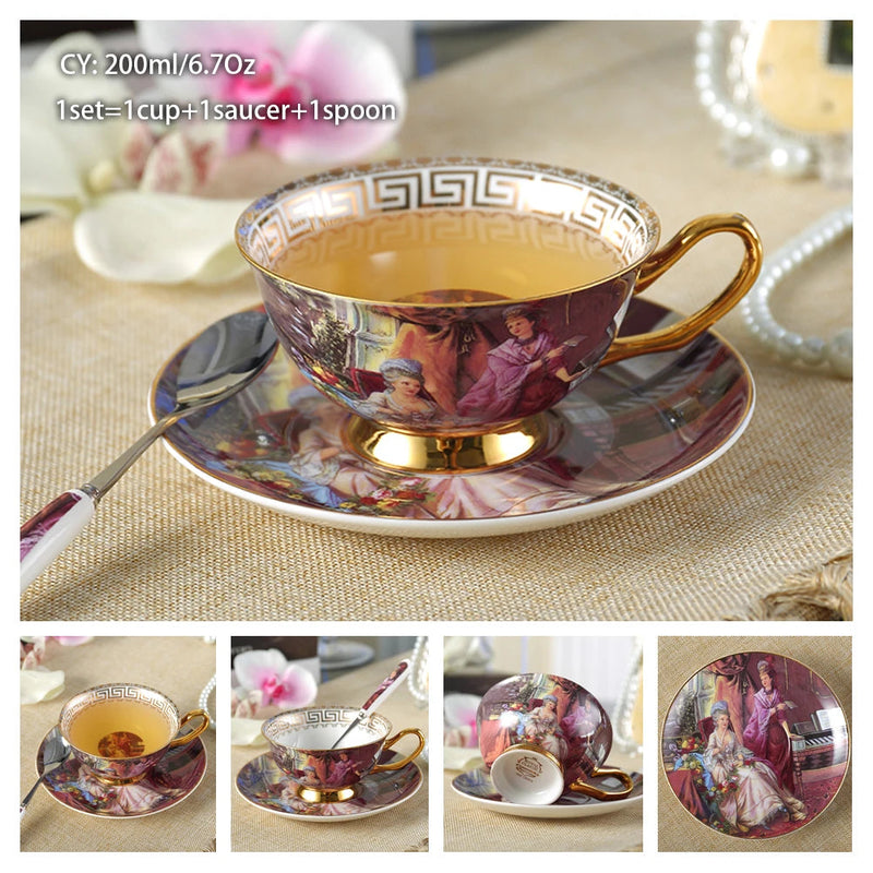 Europe Bone China Coffee Cup Saucer Spoon Set 200ml Luxury Ceramic Mug Top-grade Porcelain Tea Cup Cafe Teaware Party Drinkware-Health Wisdom™