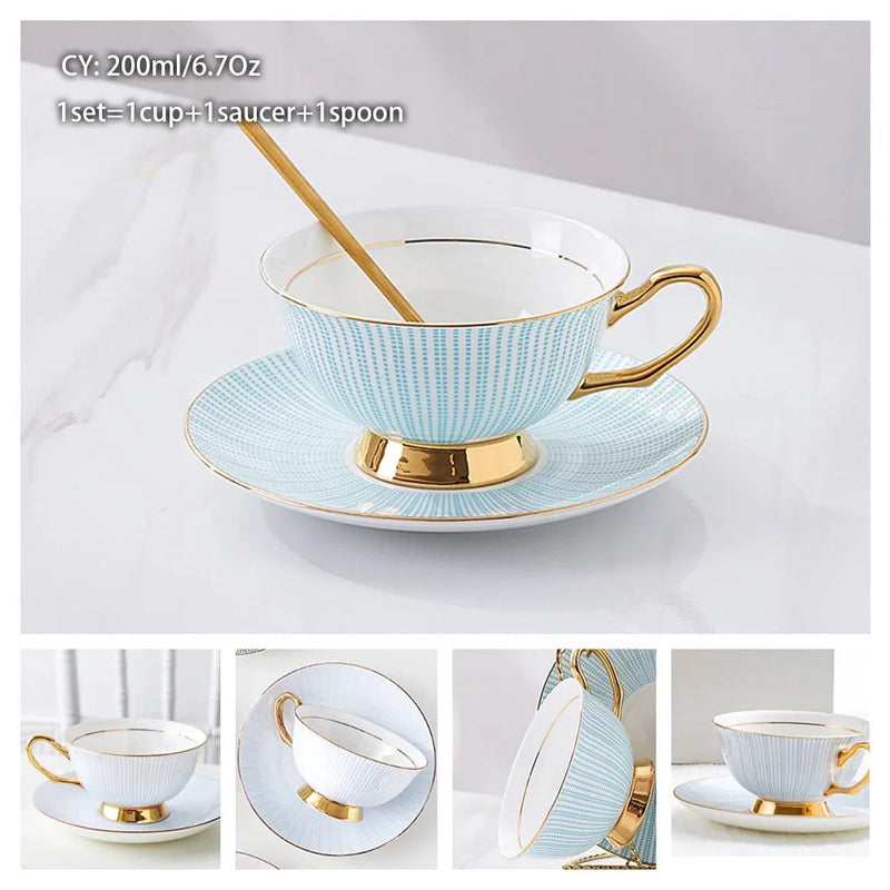 Europe Bone China Coffee Cup Saucer Spoon Set 200ml Luxury Ceramic Mug Top-grade Porcelain Tea Cup Cafe Teaware Party Drinkware-Health Wisdom™