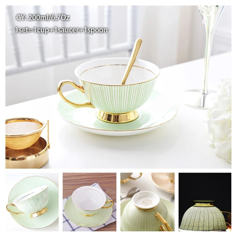 Europe Bone China Coffee Cup Saucer Spoon Set 200ml Luxury Ceramic Mug Top-grade Porcelain Tea Cup Cafe Teaware Party Drinkware-Health Wisdom™