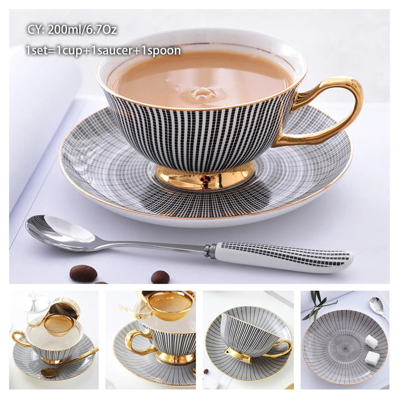 Europe Bone China Coffee Cup Saucer Spoon Set 200ml Luxury Ceramic Mug Top-grade Porcelain Tea Cup Cafe Teaware Party Drinkware-Health Wisdom™