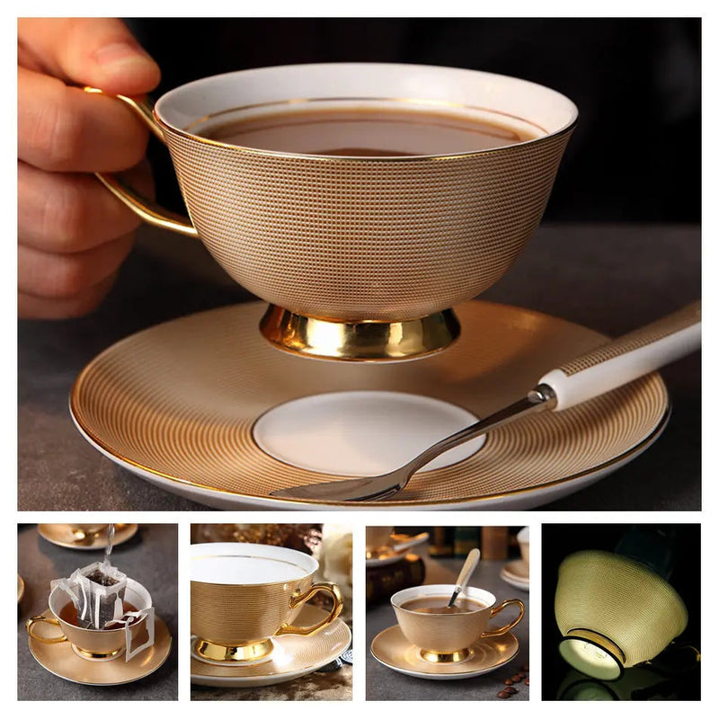 Europe Bone China Coffee Cup Saucer Spoon Set 200ml Luxury Ceramic Mug Top-grade Porcelain Tea Cup Cafe Teaware Party Drinkware-Health Wisdom™