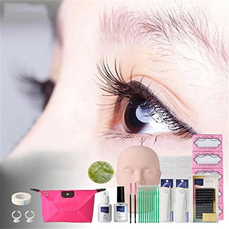 False Eyelash Extension Training Kit Makeup Practice Model Head Eye Pads Tweezers Glue Ring Brush Grafting Eyelash Tools Set-Health Wisdom™