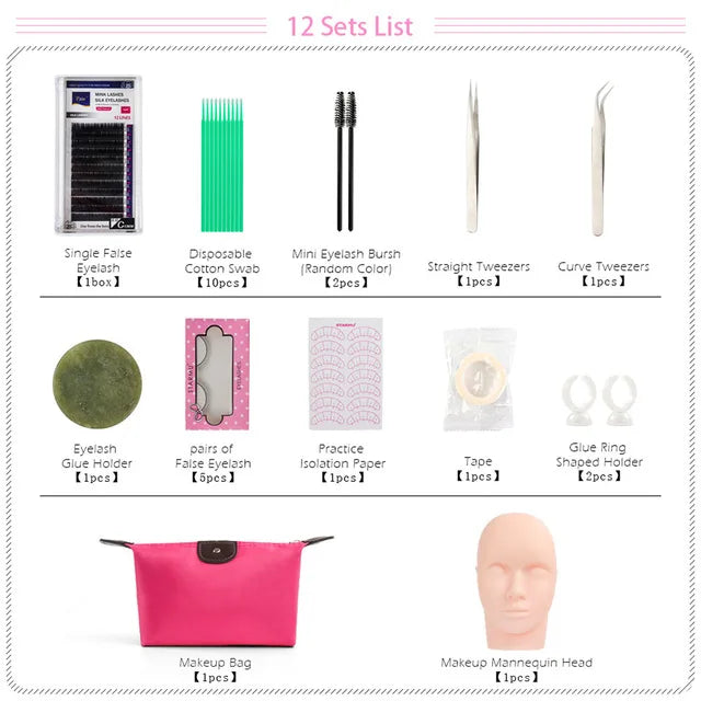 False Eyelash Extension Training Kit Makeup Practice Model Head Eye Pads Tweezers Glue Ring Brush Grafting Eyelash Tools Set-Health Wisdom™