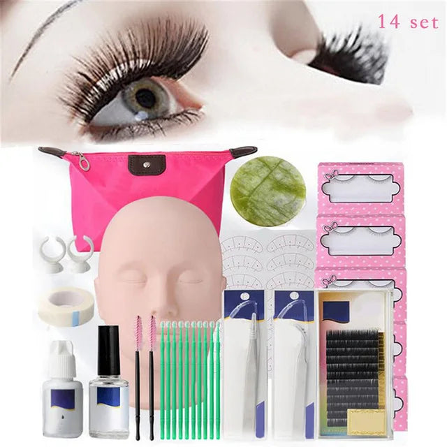 False Eyelash Extension Training Kit Makeup Practice Model Head Eye Pads Tweezers Glue Ring Brush Grafting Eyelash Tools Set-Health Wisdom™