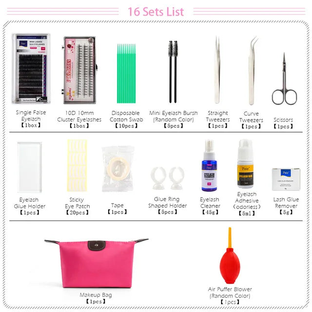 False Eyelash Extension Training Kit Makeup Practice Model Head Eye Pads Tweezers Glue Ring Brush Grafting Eyelash Tools Set-Health Wisdom™