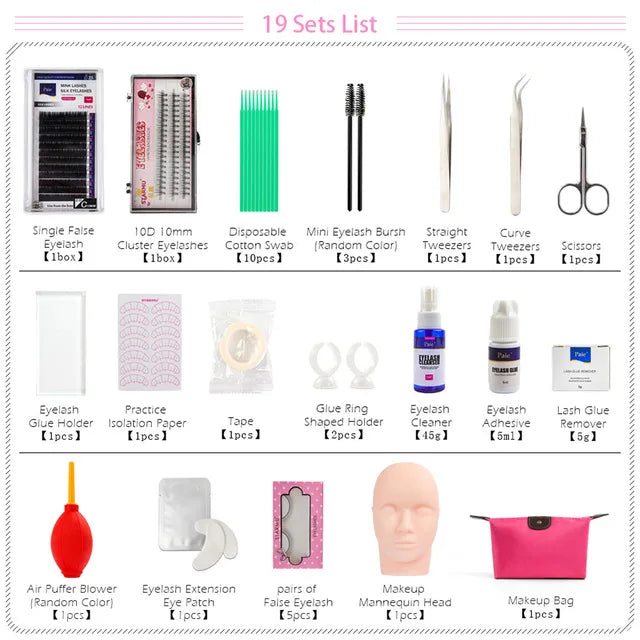 False Eyelash Extension Training Kit Makeup Practice Model Head Eye Pads Tweezers Glue Ring Brush Grafting Eyelash Tools Set-Health Wisdom™