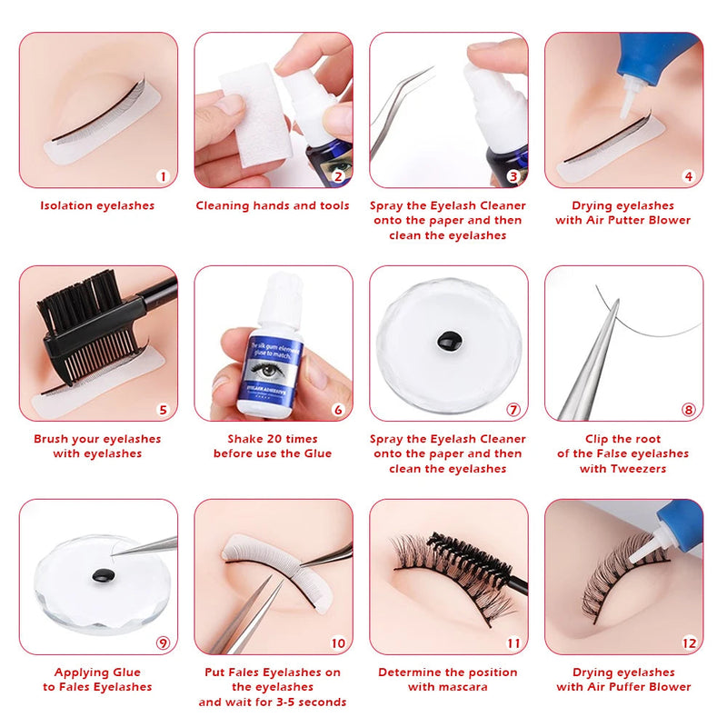 False Eyelashes Extension Training Kit Eye's Makeup Set Grafting Eyelash Tools Kit Practice Model Head Eye Lashes Graft Tool Kit-Health Wisdom™