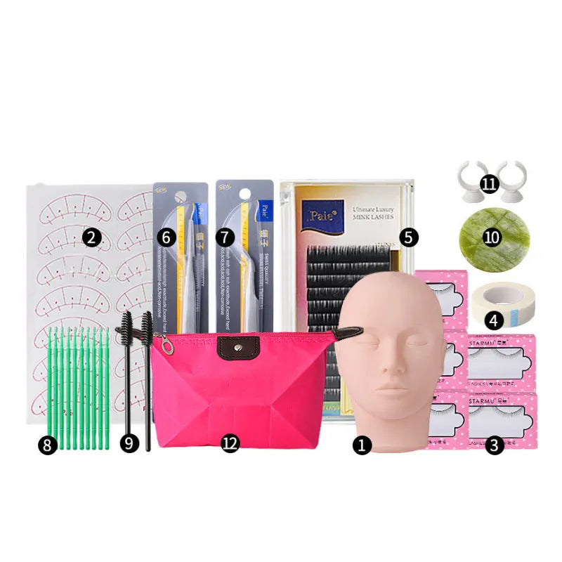 False Eyelashes Extension Training Kit Eye's Makeup Set Grafting Eyelash Tools Kit Practice Model Head Eye Lashes Graft Tool Kit-Health Wisdom™