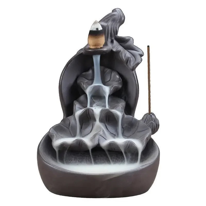 Free Gourd and Lotu Waterfall Incense Burner Incense Stick Holder Censer Purple Clay Aroma Smoke Backflow Home Decor -No Incense-Health Wisdom™