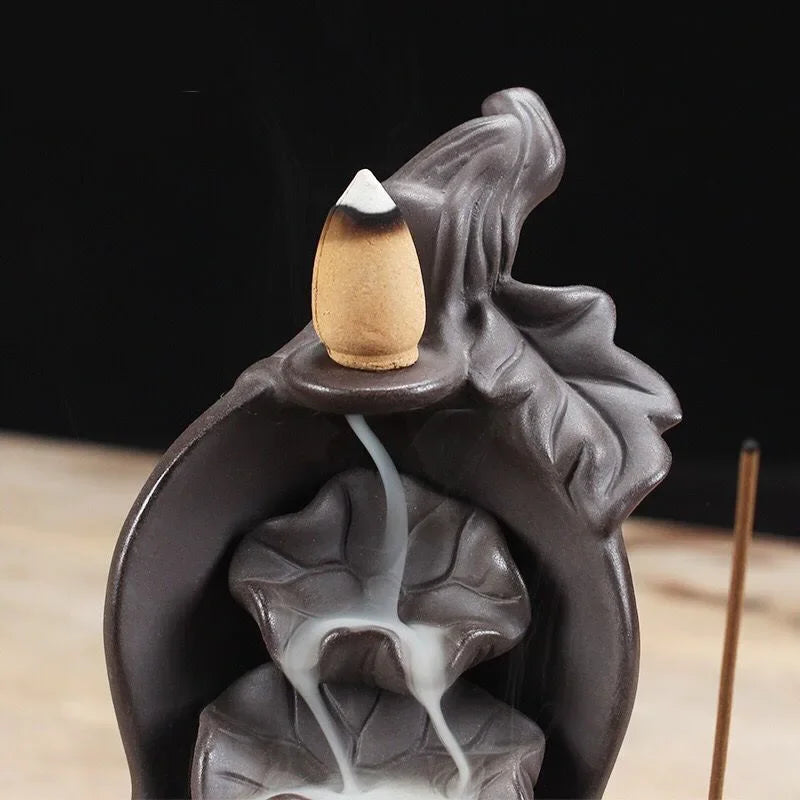 Free Gourd and Lotu Waterfall Incense Burner Incense Stick Holder Censer Purple Clay Aroma Smoke Backflow Home Decor -No Incense-Health Wisdom™
