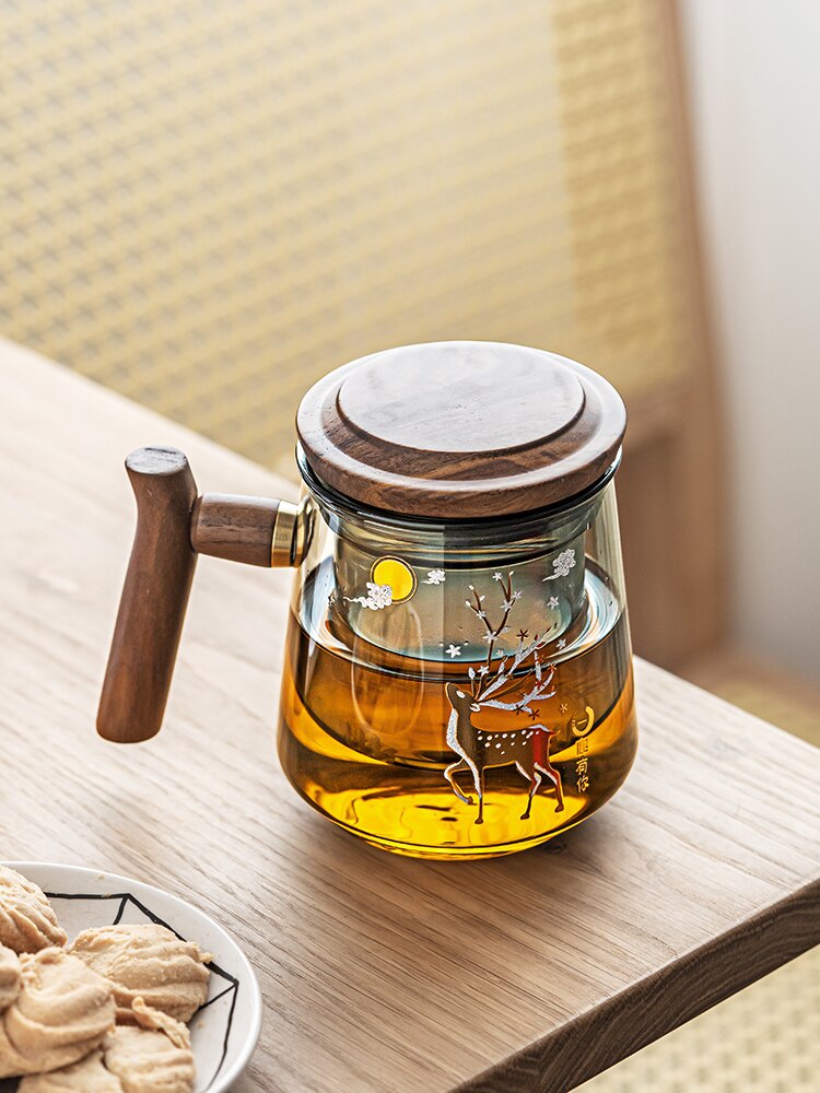 Glass Tea Cup with Wooden Handle