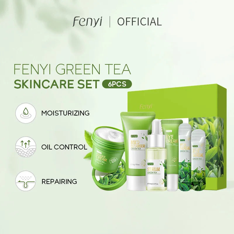 Green Tea Skin Care Products Sets Moisturizing Repairing Oil Control Anti Acne Serum Facial Sleeping Mask Mud Masks Face Care-Health Wisdom™