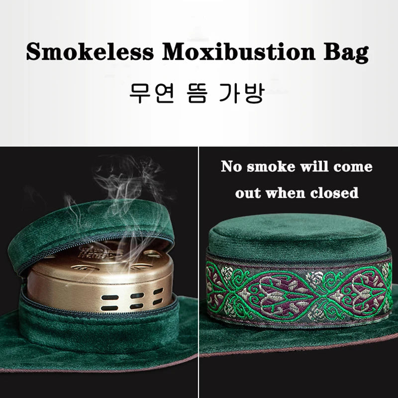 Green Velvet Moxibustion Box Bag Burner Acupuncture Meridian Heating Therapy Warm Pain Relief Free Shipping-Health Wisdom™