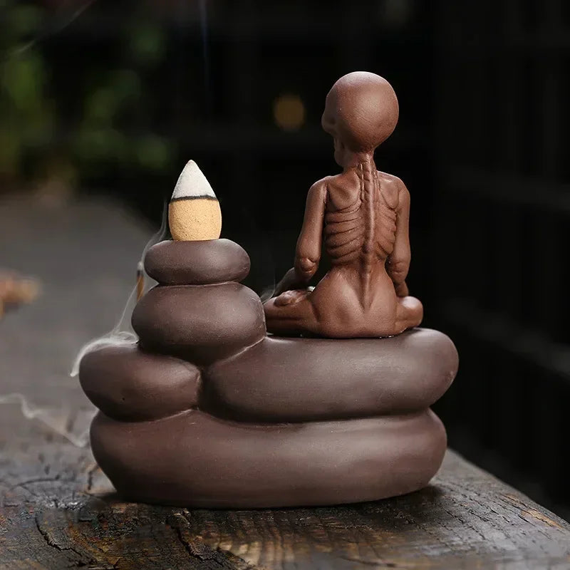 Halloween Ornament Skull Backflow Incense Burner Purple Clay Incense Stick Holder, Aromatherapy Home Decor Censer (No Incense)-Health Wisdom™