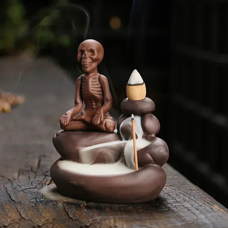 Halloween Ornament Skull Backflow Incense Burner Purple Clay Incense Stick Holder, Aromatherapy Home Decor Censer (No Incense)-Health Wisdom™