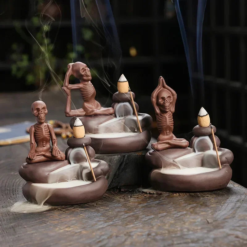 Halloween Ornament Skull Backflow Incense Burner Purple Clay Incense Stick Holder, Aromatherapy Home Decor Censer (No Incense)-Health Wisdom™
