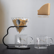 Hand Brewed Coffee Filter Set With Two Glass Coffee Cups Hand Brewing Pots Coffee Pour Over Coffee Kettle Pot Dripper Stand Cup-Health Wisdom™