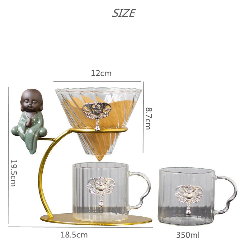 Hand Brewed Coffee Filter Set With Two Glass Coffee Cups Hand Brewing Pots Coffee Pour Over Coffee Kettle Pot Dripper Stand Cup-Health Wisdom™