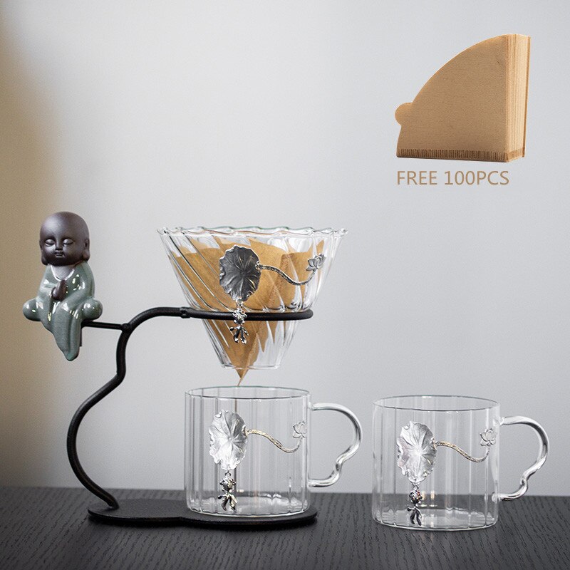 Hand Brewed Coffee Filter Set With Two Glass Coffee Cups Hand Brewing Pots Coffee Pour Over Coffee Kettle Pot Dripper Stand Cup-Health Wisdom™