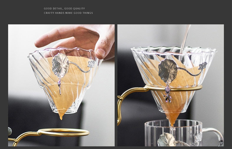 Hand Brewed Coffee Filter Set With Two Glass Coffee Cups Hand Brewing Pots Coffee Pour Over Coffee Kettle Pot Dripper Stand Cup-Health Wisdom™