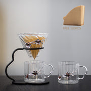 Hand Brewed Coffee Filter Set With Two Glass Coffee Cups Hand Brewing Pots Coffee Pour Over Coffee Kettle Pot Dripper Stand Cup-Health Wisdom™