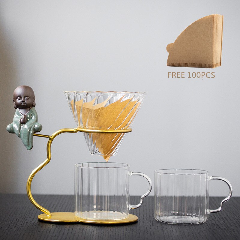 Hand Brewed Coffee Filter Set With Two Glass Coffee Cups Hand Brewing Pots Coffee Pour Over Coffee Kettle Pot Dripper Stand Cup-Health Wisdom™