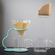 Hand Brewed Coffee Filter Set With Two Glass Coffee Cups Hand Brewing Pots Coffee Pour Over Coffee Kettle Pot Dripper Stand Cup-Health Wisdom™