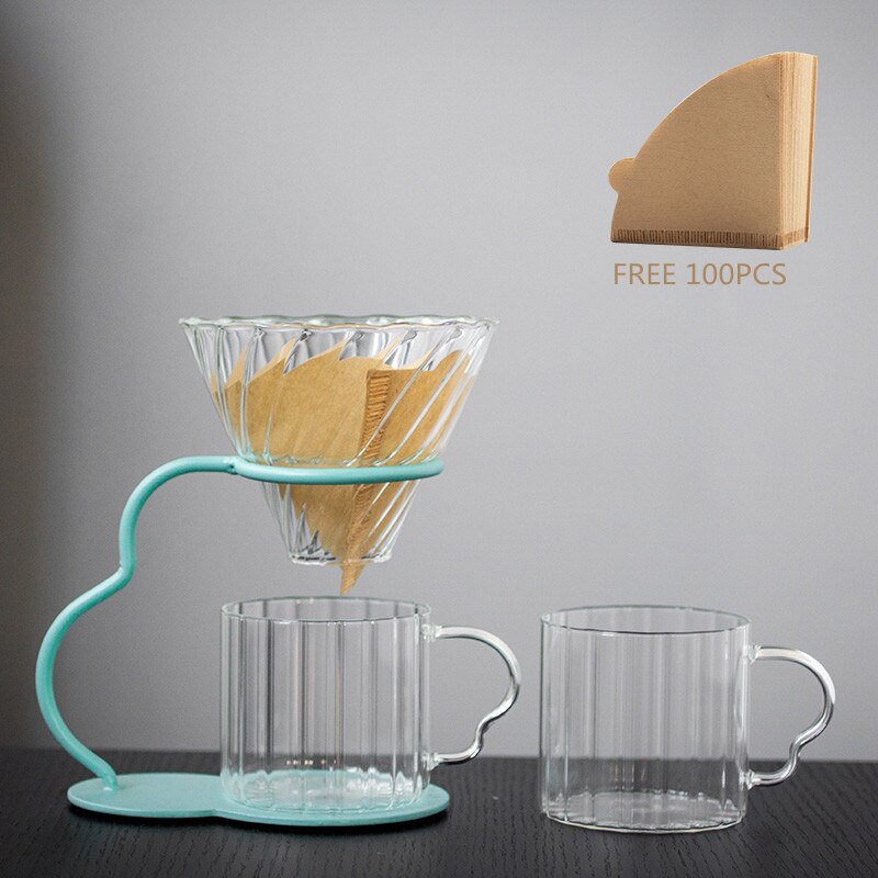 Hand Brewed Coffee Filter Set With Two Glass Coffee Cups Hand Brewing Pots Coffee Pour Over Coffee Kettle Pot Dripper Stand Cup-Health Wisdom™