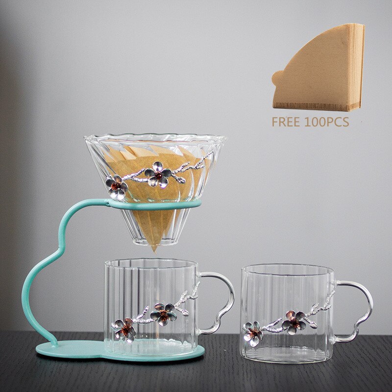 Hand Brewed Coffee Filter Set With Two Glass Coffee Cups Hand Brewing Pots Coffee Pour Over Coffee Kettle Pot Dripper Stand Cup-Health Wisdom™