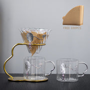 Hand Brewed Coffee Filter Set With Two Glass Coffee Cups Hand Brewing Pots Coffee Pour Over Coffee Kettle Pot Dripper Stand Cup-Health Wisdom™