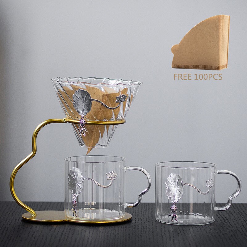Hand Brewed Coffee Filter Set With Two Glass Coffee Cups Hand Brewing Pots Coffee Pour Over Coffee Kettle Pot Dripper Stand Cup-Health Wisdom™