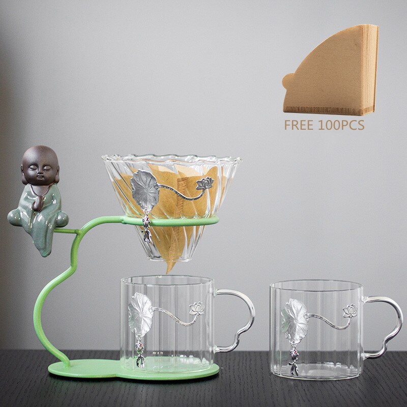 Hand Brewed Coffee Filter Set With Two Glass Coffee Cups Hand Brewing Pots Coffee Pour Over Coffee Kettle Pot Dripper Stand Cup-Health Wisdom™