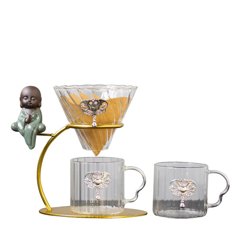 Hand Brewed Coffee Filter Set With Two Glass Coffee Cups Hand Brewing Pots Coffee Pour Over Coffee Kettle Pot Dripper Stand Cup-Health Wisdom™