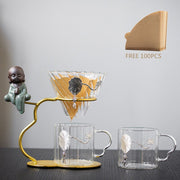 Hand Brewed Coffee Filter Set With Two Glass Coffee Cups Hand Brewing Pots Coffee Pour Over Coffee Kettle Pot Dripper Stand Cup-Health Wisdom™