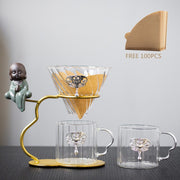 Hand Brewed Coffee Filter Set With Two Glass Coffee Cups Hand Brewing Pots Coffee Pour Over Coffee Kettle Pot Dripper Stand Cup-Health Wisdom™