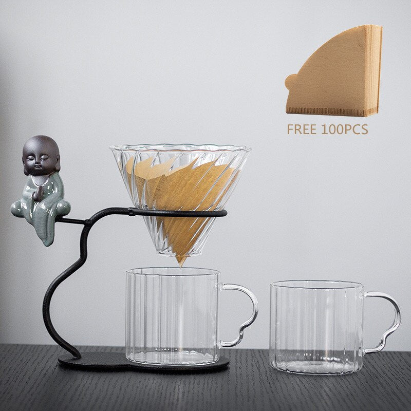 Hand Brewed Coffee Filter Set With Two Glass Coffee Cups Hand Brewing Pots Coffee Pour Over Coffee Kettle Pot Dripper Stand Cup-Health Wisdom™