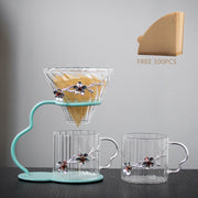 Hand Brewed Coffee Filter Set With Two Glass Coffee Cups Hand Brewing Pots Coffee Pour Over Coffee Kettle Pot Dripper Stand Cup-Health Wisdom™