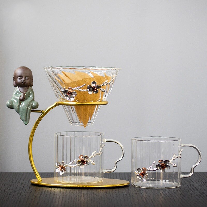 Hand Brewed Coffee Filter Set With Two Glass Coffee Cups Hand Brewing Pots Coffee Pour Over Coffee Kettle Pot Dripper Stand Cup-Health Wisdom™