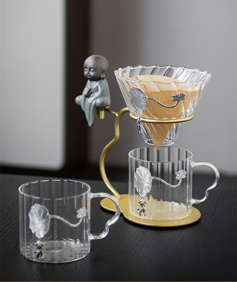Hand Brewed Coffee Filter Set With Two Glass Coffee Cups Hand Brewing Pots Coffee Pour Over Coffee Kettle Pot Dripper Stand Cup-Health Wisdom™