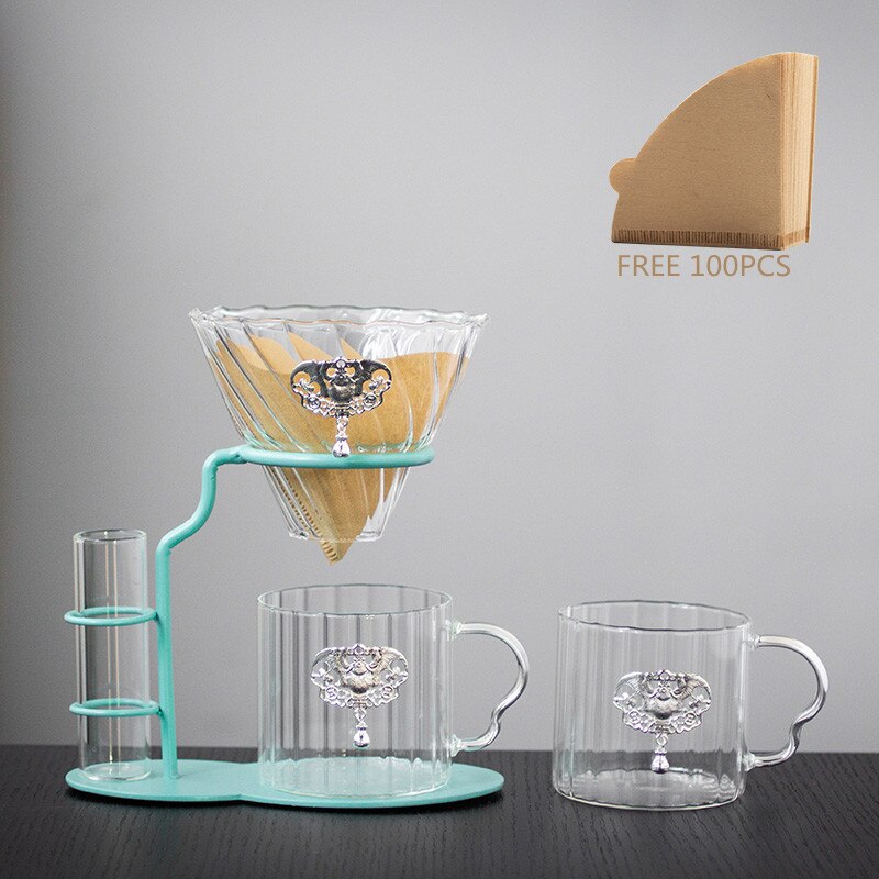 Hand Brewed Coffee Filter Set With Two Glass Coffee Cups Hand Brewing Pots Coffee Pour Over Coffee Kettle Pot Dripper Stand Cup-Health Wisdom™