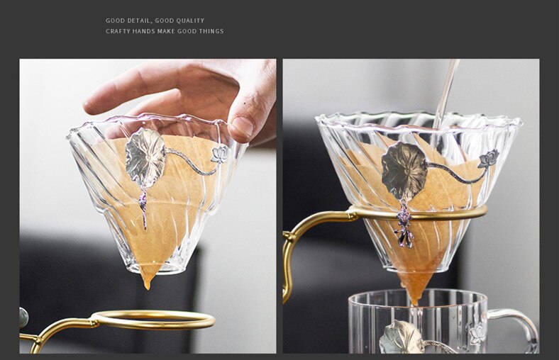 Hand Brewed Coffee Filter Set With Two Glass Coffee Cups Hand Brewing Pots Coffee Pour Over Coffee Kettle Pot Dripper Stand Cup-Health Wisdom™