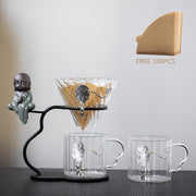 Hand Brewed Coffee Filter Set With Two Glass Coffee Cups Hand Brewing Pots Coffee Pour Over Coffee Kettle Pot Dripper Stand Cup-Health Wisdom™