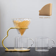 Hand Brewed Coffee Filter Set With Two Glass Coffee Cups Hand Brewing Pots Coffee Pour Over Coffee Kettle Pot Dripper Stand Cup-Health Wisdom™