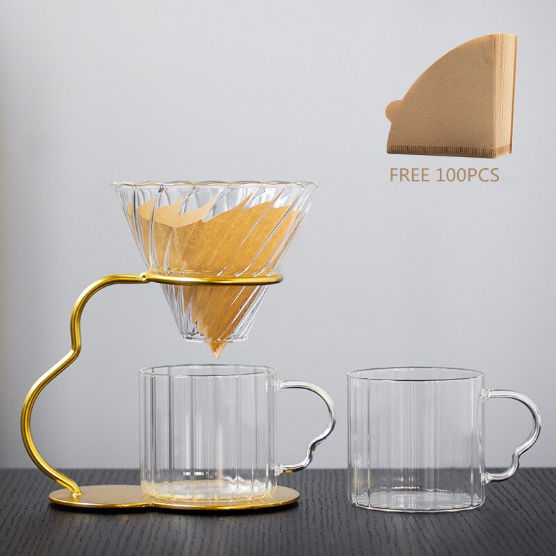Hand Brewed Coffee Filter Set With Two Glass Coffee Cups Hand Brewing Pots Coffee Pour Over Coffee Kettle Pot Dripper Stand Cup-Health Wisdom™