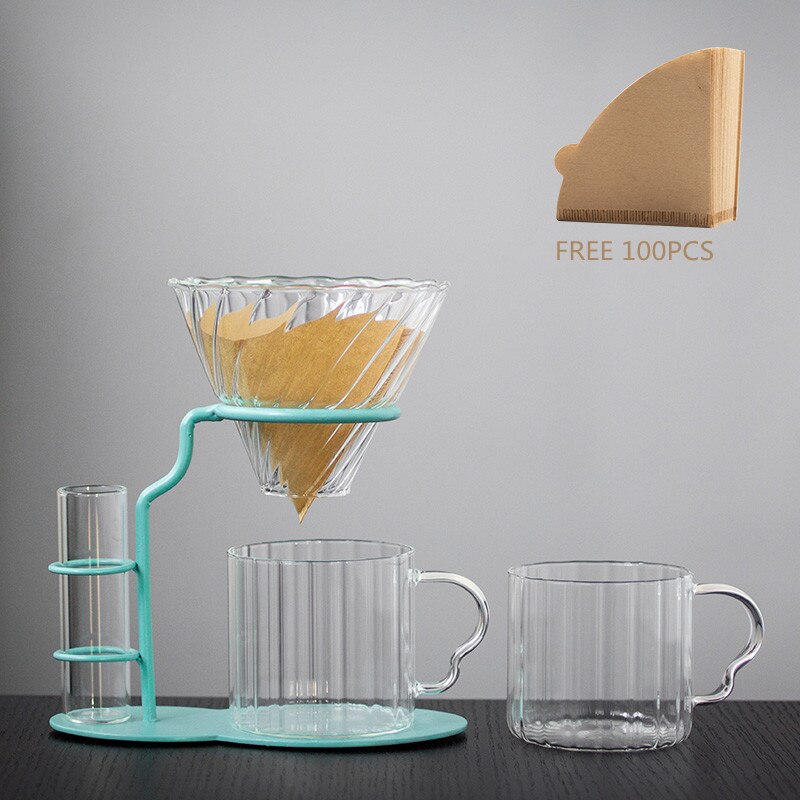 Hand Brewed Coffee Filter Set With Two Glass Coffee Cups Hand Brewing Pots Coffee Pour Over Coffee Kettle Pot Dripper Stand Cup-Health Wisdom™